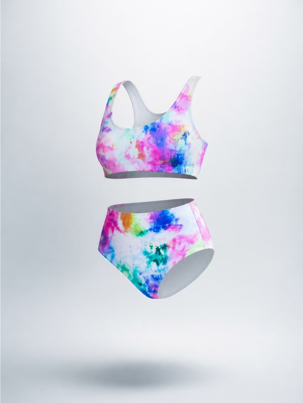 NWT Women’s High Waisted Bikini Tie Dye
Bandeau Top Rainbow Sports Style